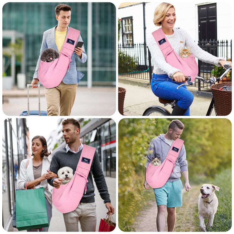 CUBY Dog and Cat Sling Carrier - Hands Free Reversible Pet Papoose Bag - Soft Pouch and Tote Design - Suitable for Puppy, Small Dogs Cats Outdoor (Pink, Unadjustable Strap) - Image 2